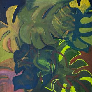 Monstera donker | olieverf op canvas | 50x50cm